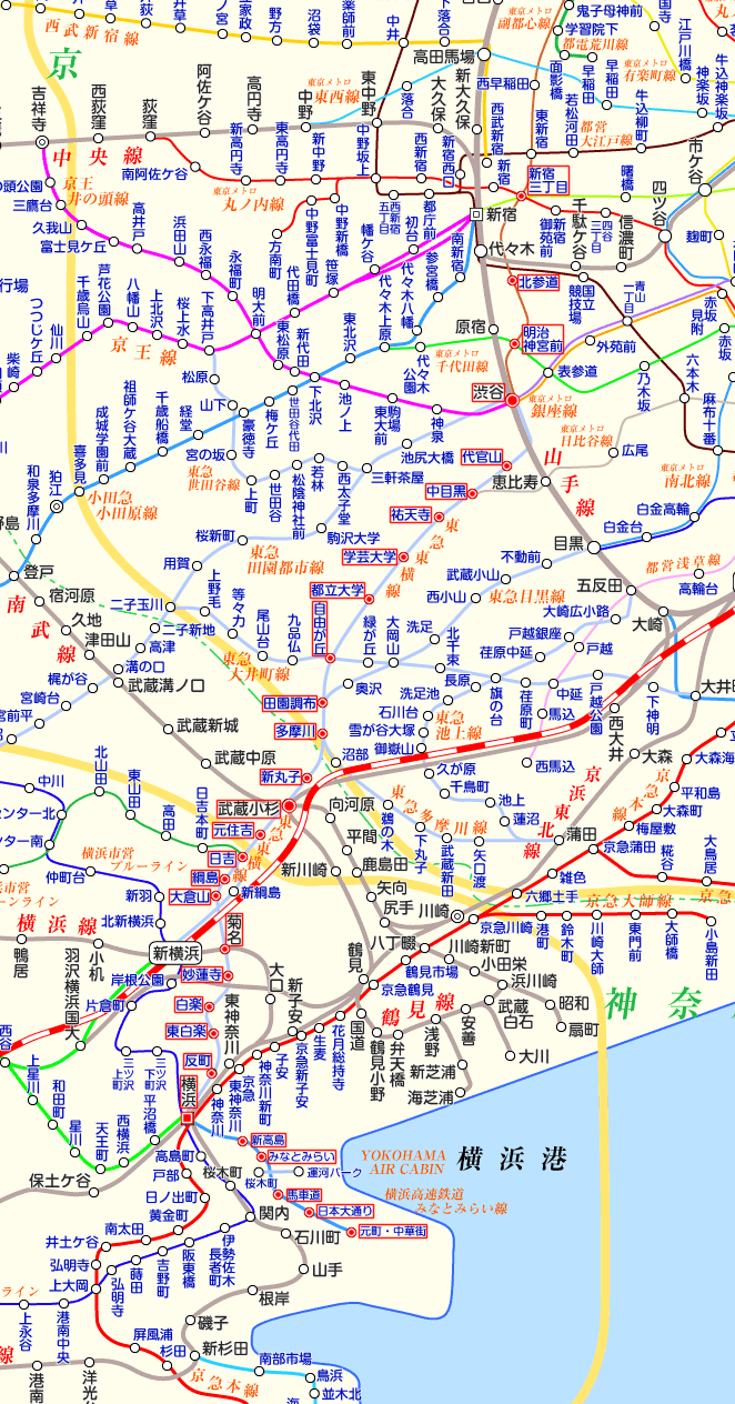 東急東横線 新宿三丁目行きの路線図