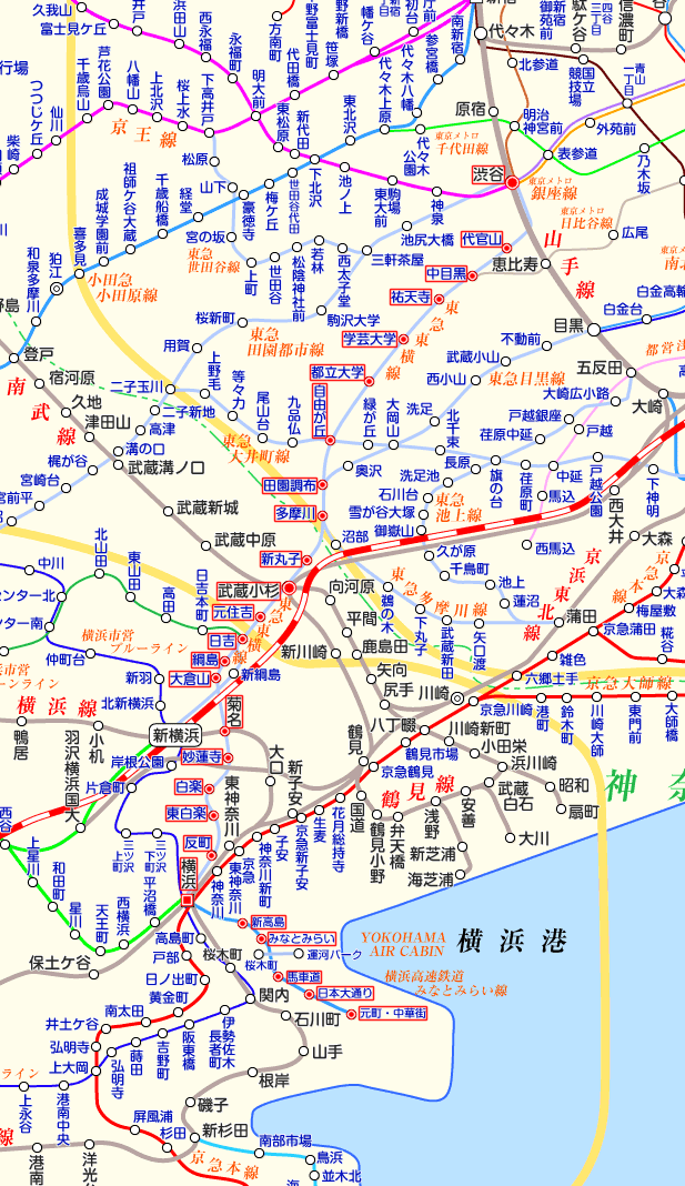 東急東横線 渋谷行きの路線図