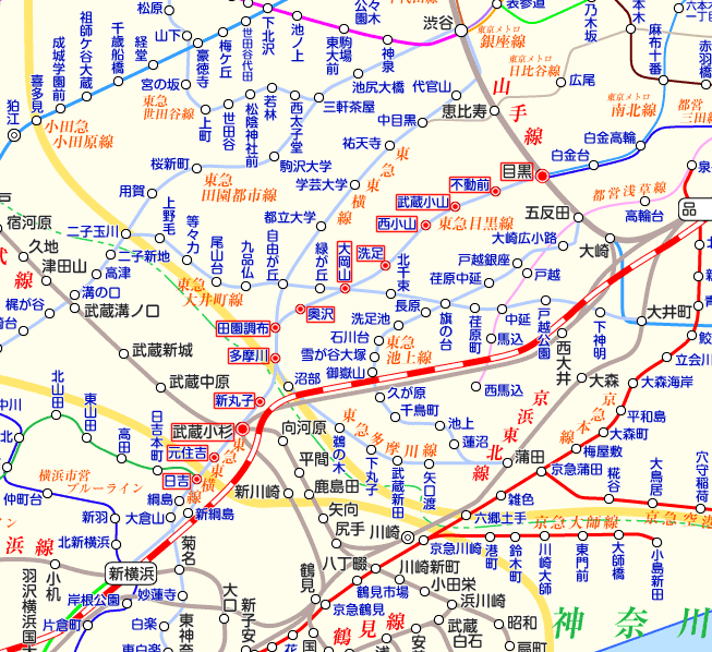 東急目黒線 日吉行きの路線図