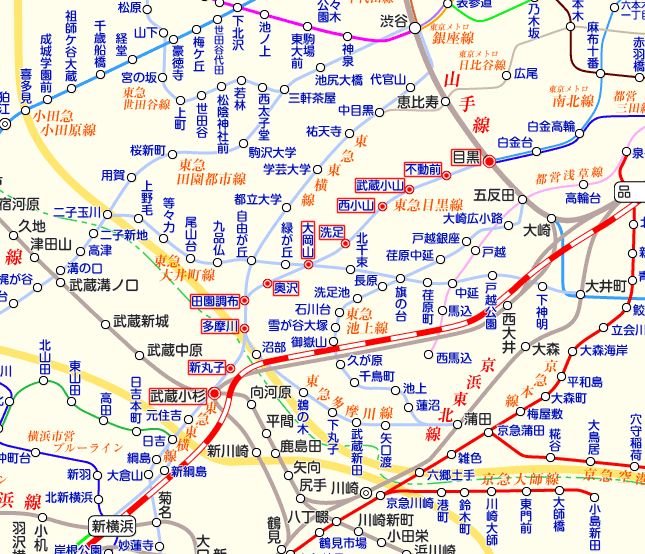 東急目黒線 武蔵小杉行きの路線図