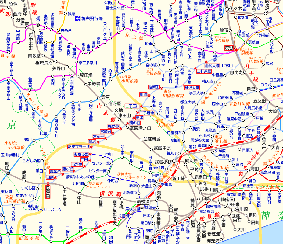 東急田園都市線 長津田行きの路線図