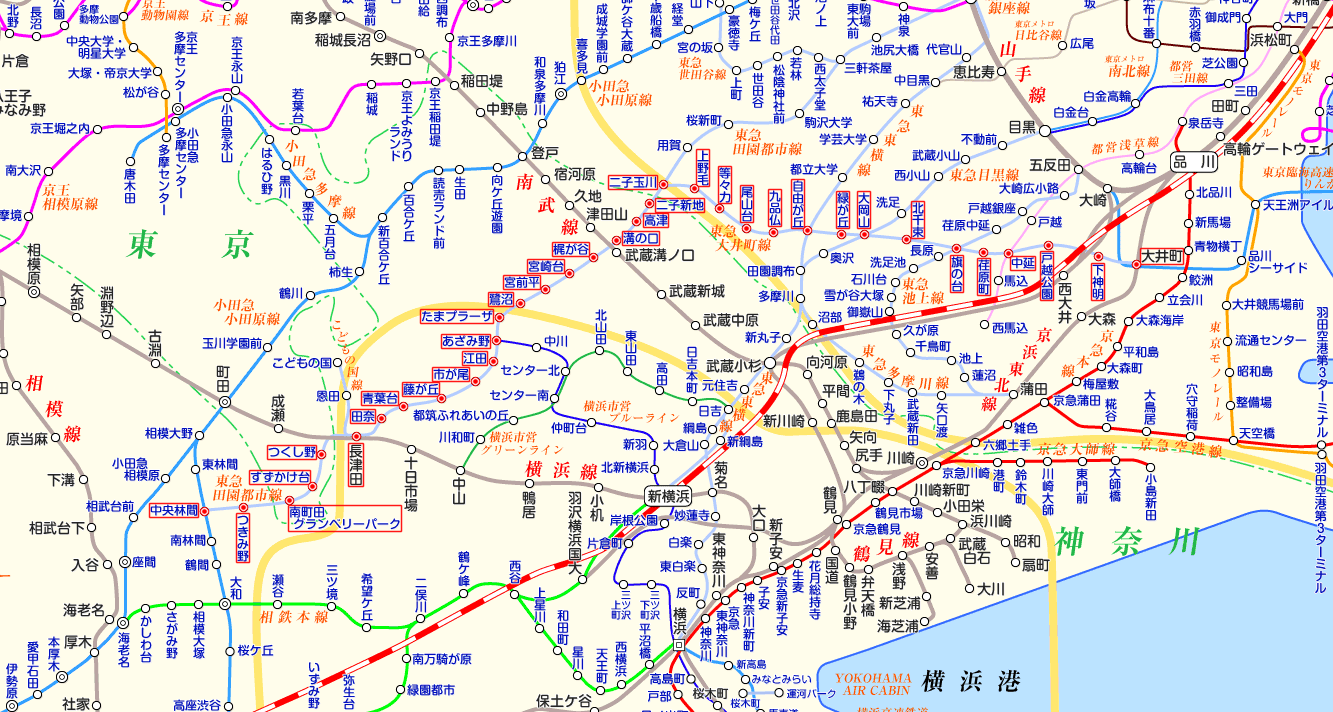 東急田園都市線 急行 大井町行きの路線図