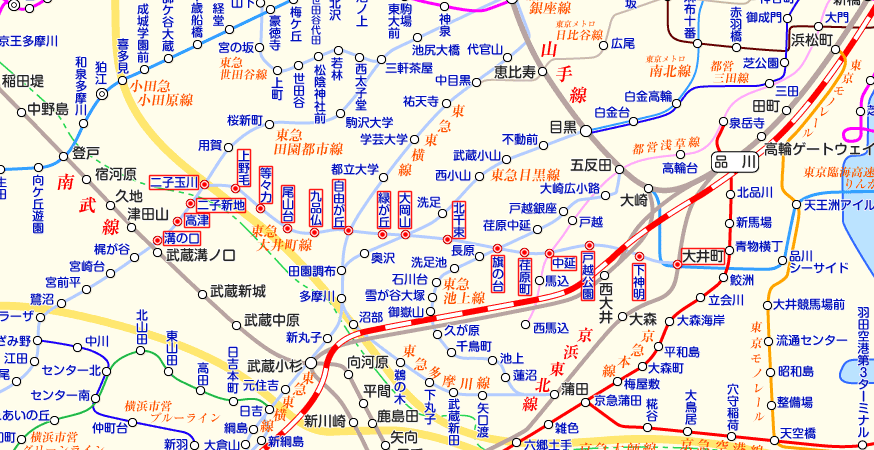 東急大井町線 溝の口行きの路線図