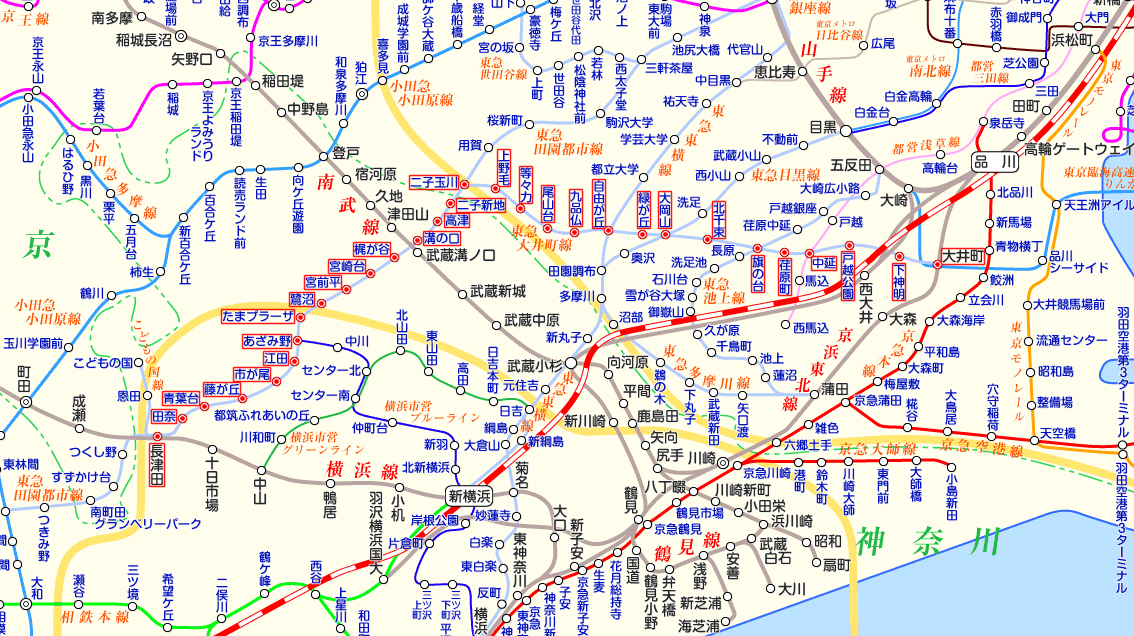 東急大井町線 急行 長津田行きの路線図