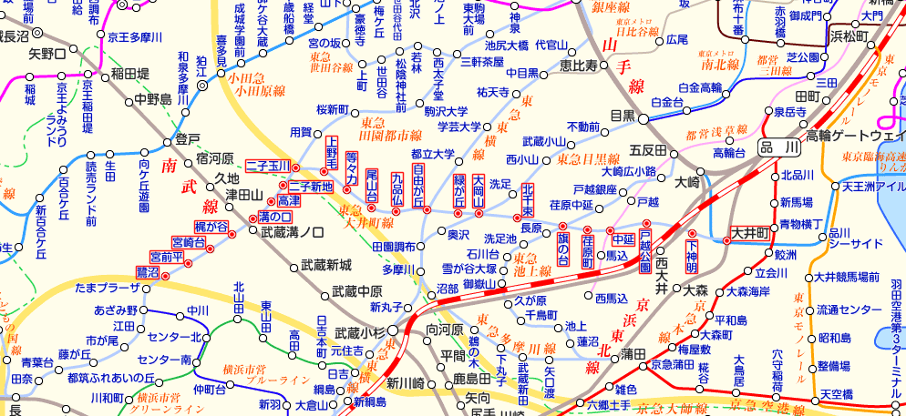 東急大井町線 鷺沼行きの路線図