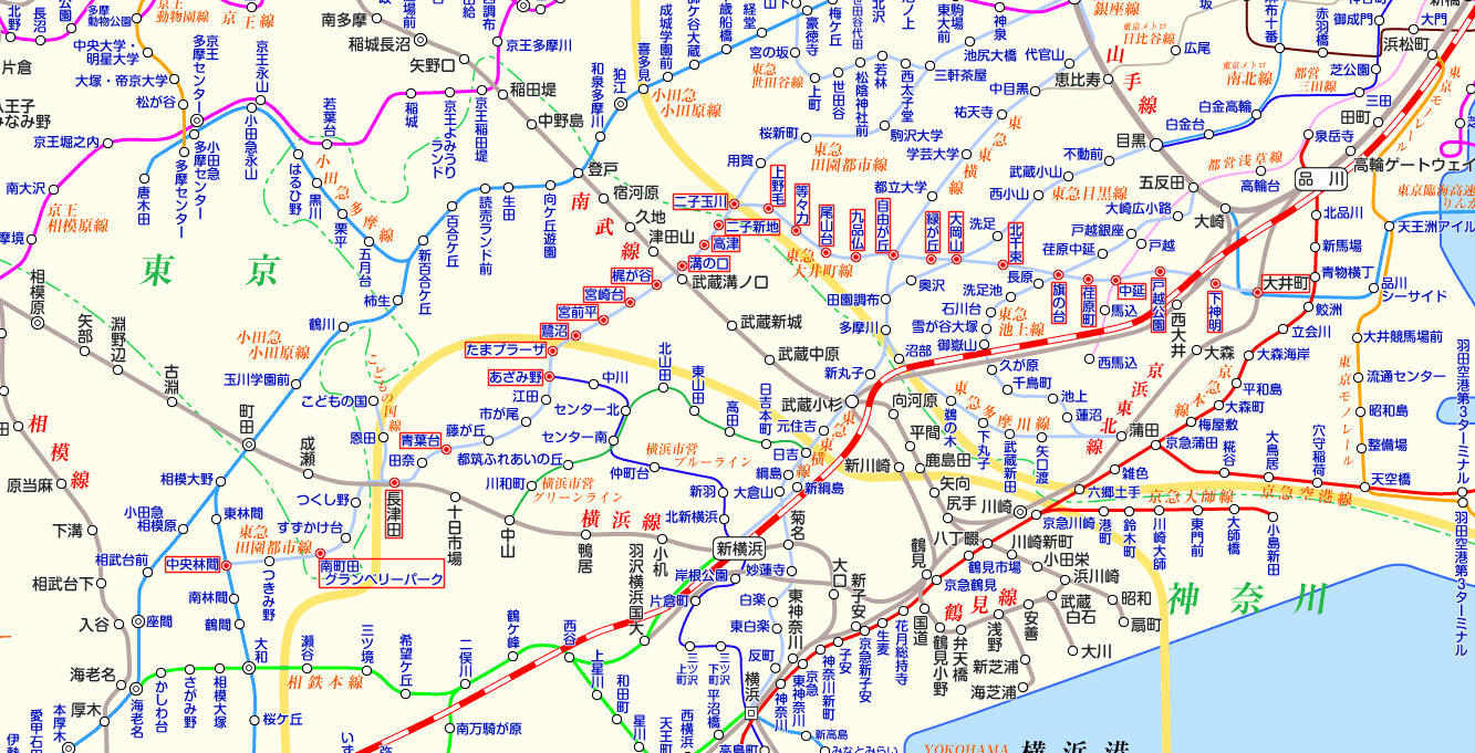 東急大井町線⇔東急田園都市線 直通の路線図
