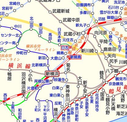 東急新横浜線⇔東急東横線の路線図