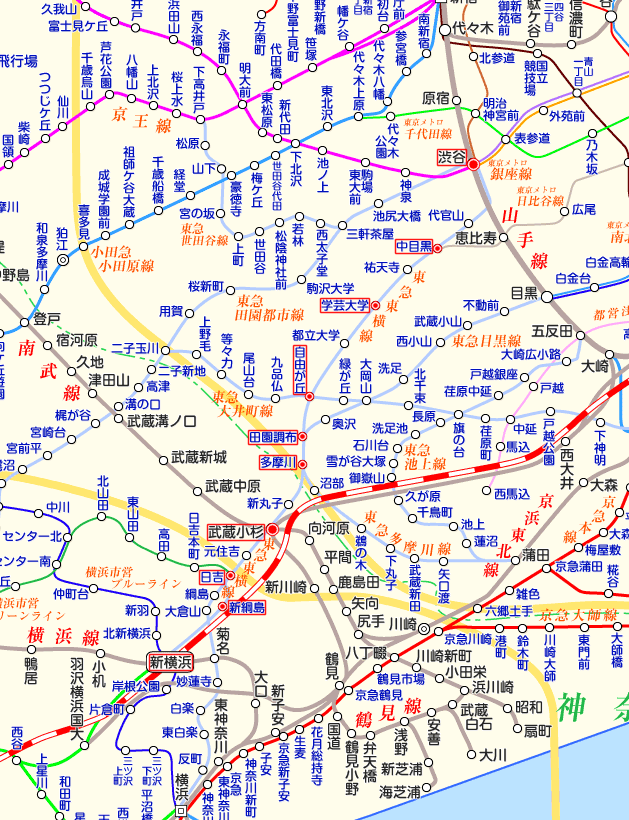東急新横浜線⇔東急東横線の路線図