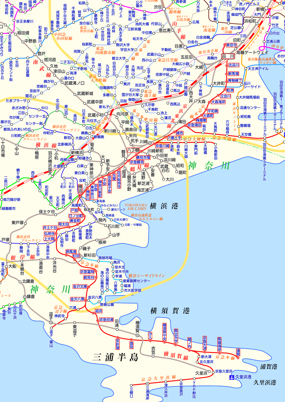 京急本線⇔京急久里浜線 直通の路線図