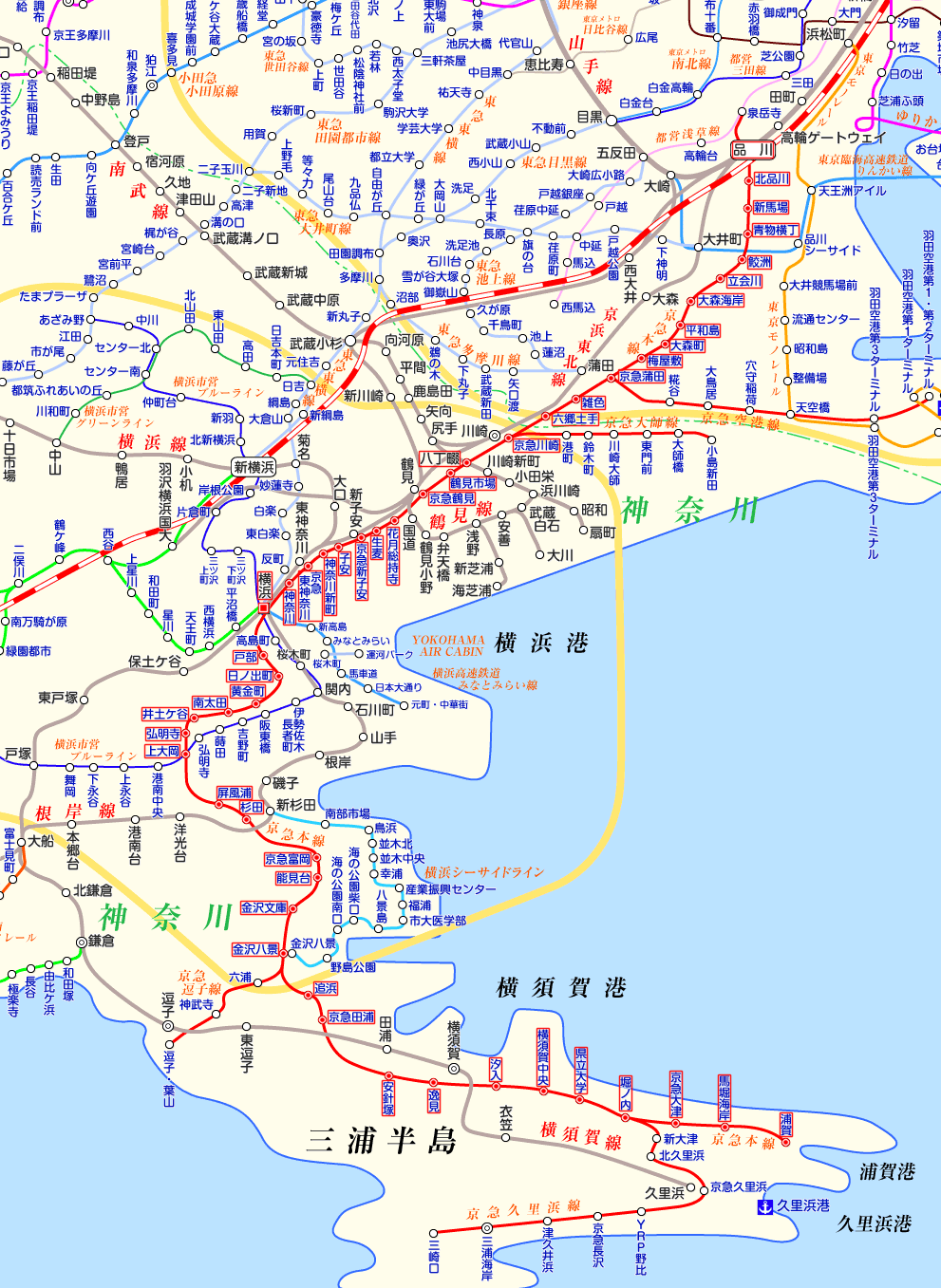 京急線 浦賀行きの路線図