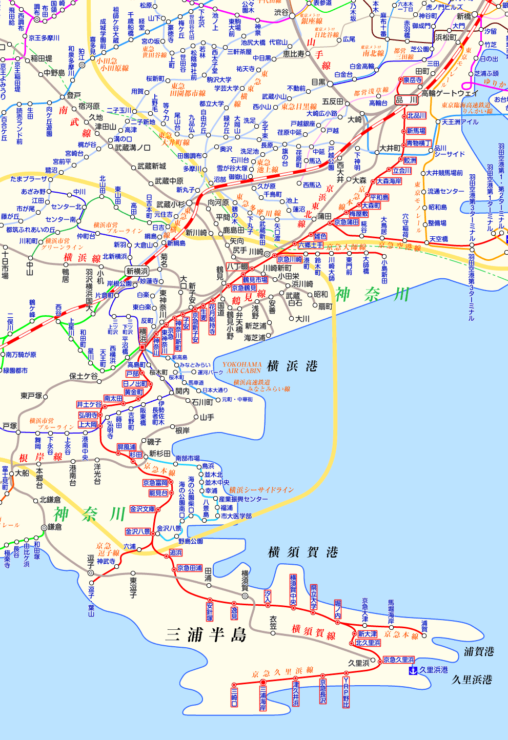 京急線 三崎口行きの路線図