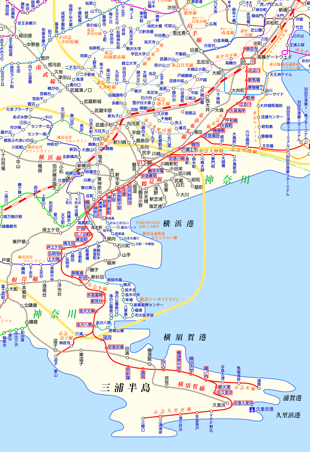 京急線 京急久里浜行きの路線図