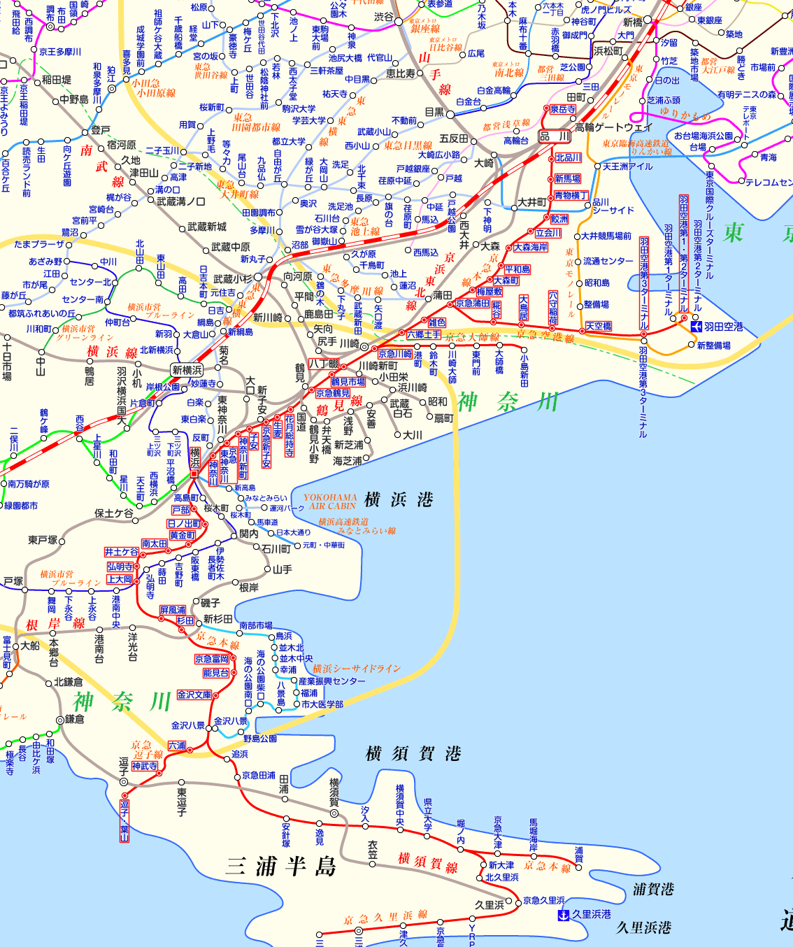 京急線 逗子・葉山行きの路線図