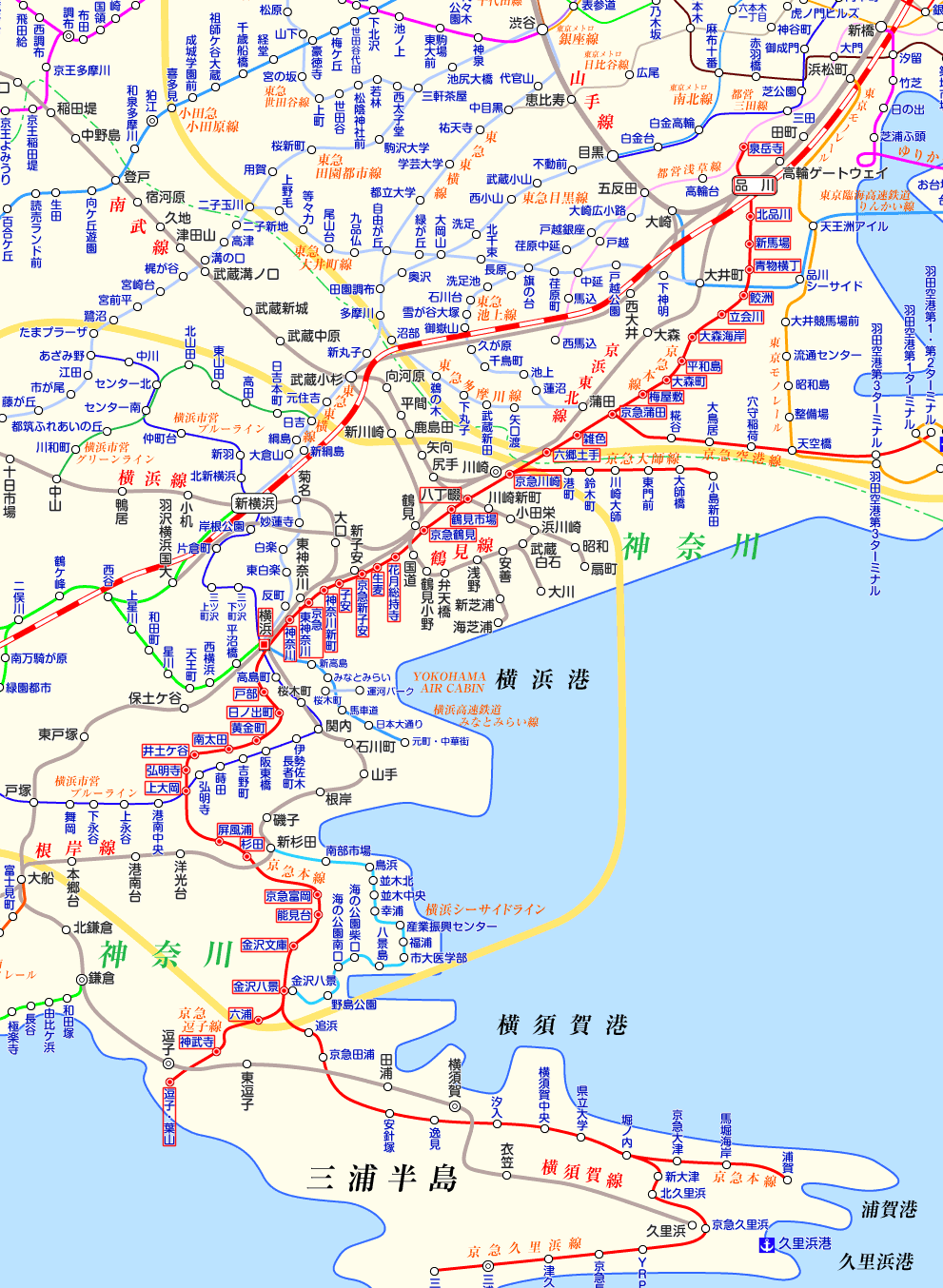京急本線⇔京急逗子線 直通の路線図
