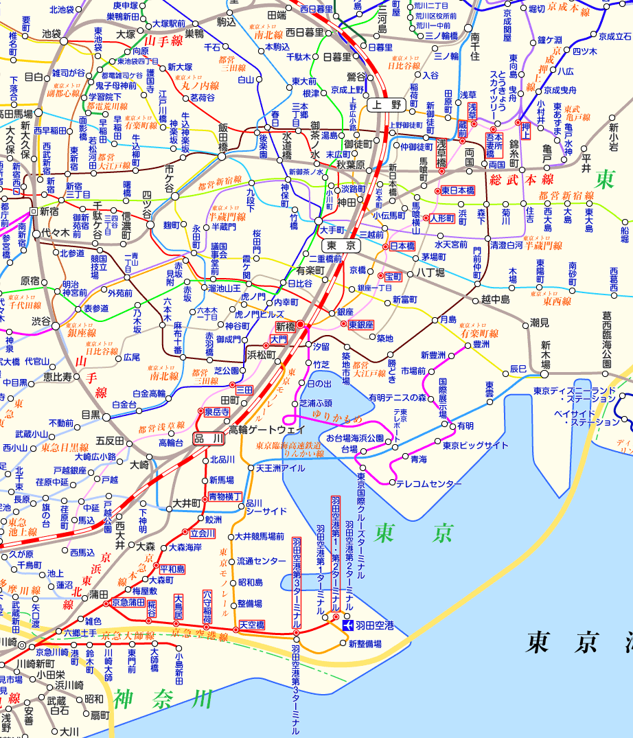 京急空港線⇔都営浅草線 直通の路線図