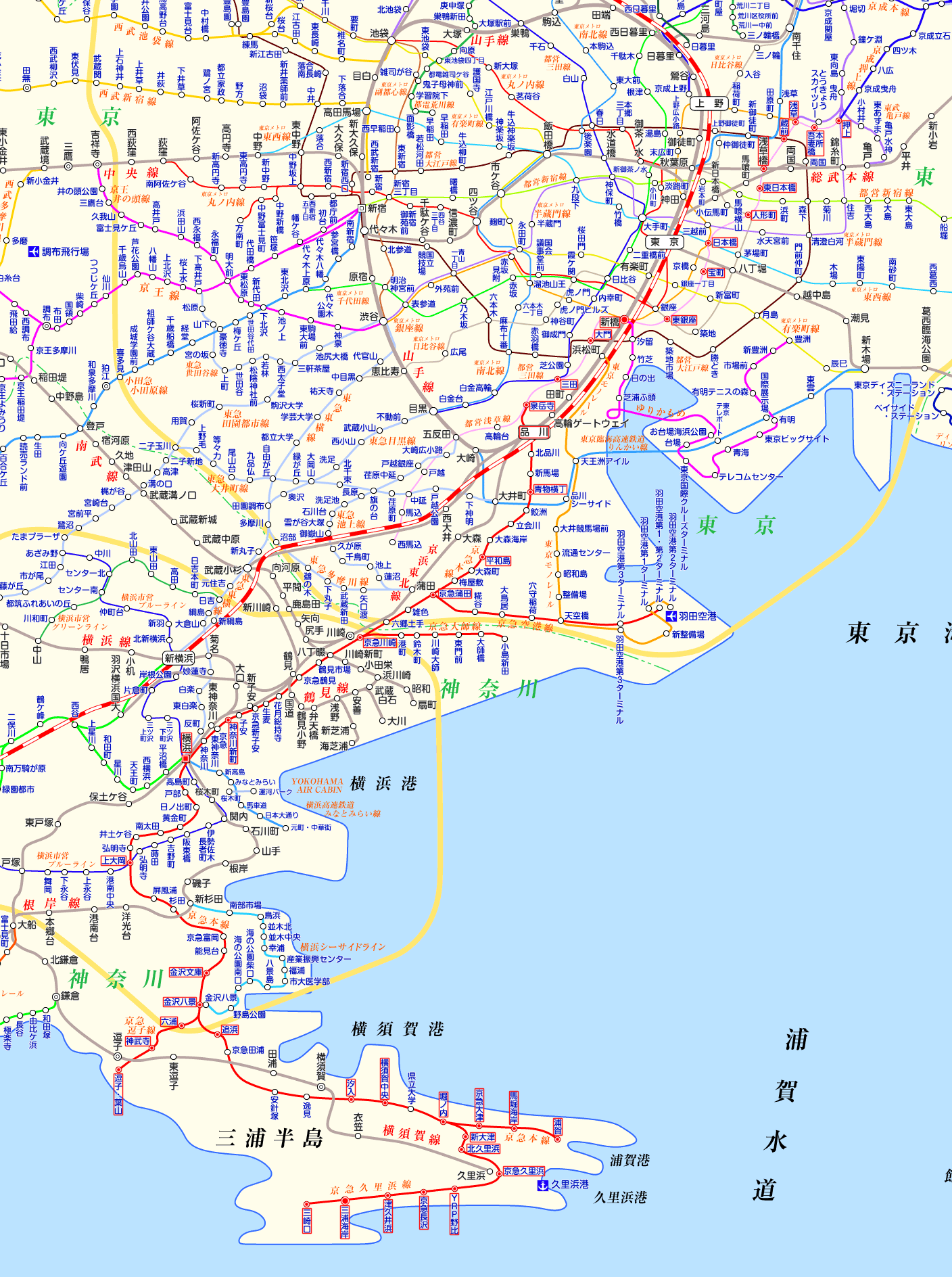 京急久里浜線・本線・逗子線⇔都営浅草線 直通の路線図