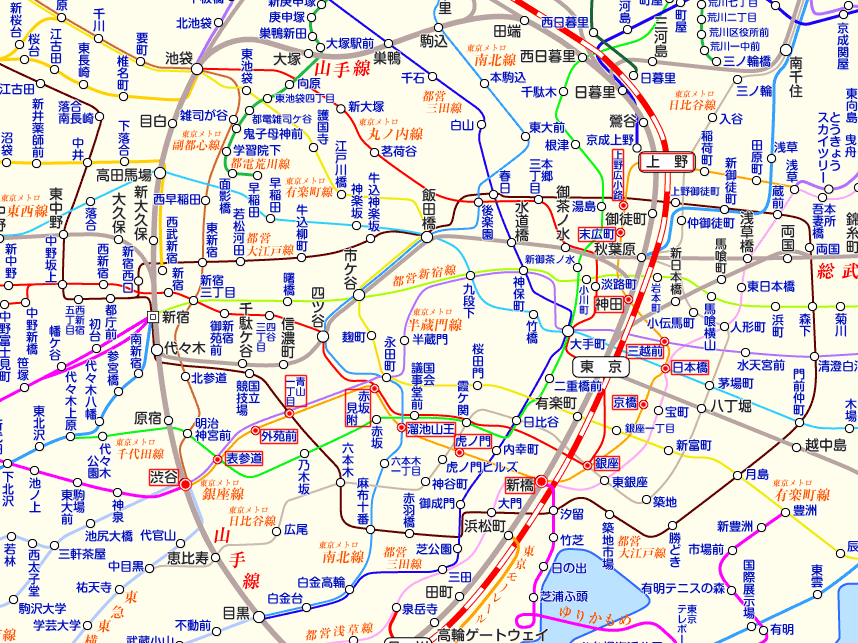 銀座線 渋谷→上野行きの路線図