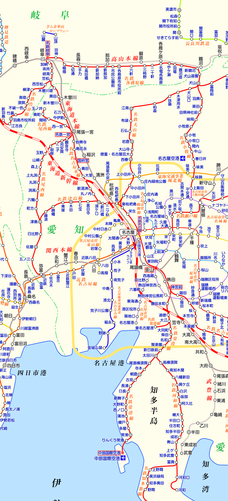 ミュースカイ（岐阜⇔中部国際空港）の路線図