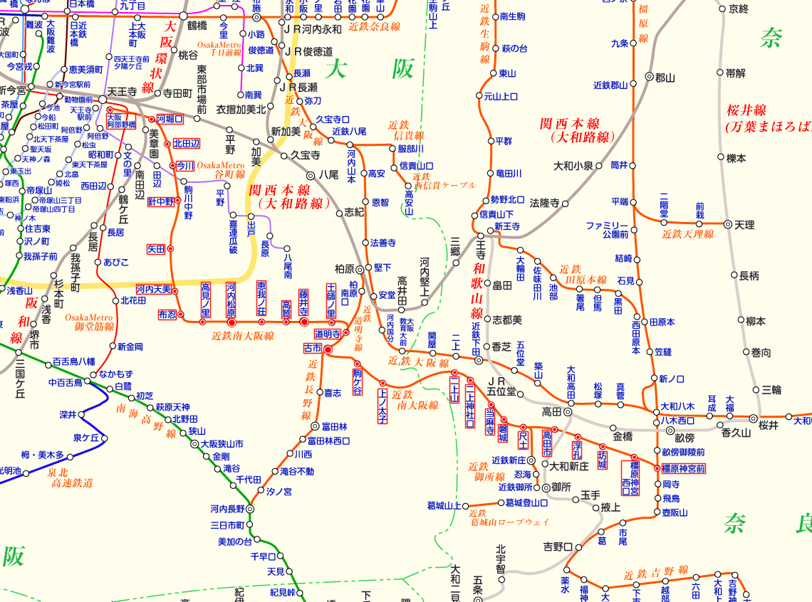 近鉄南大阪線の路線図