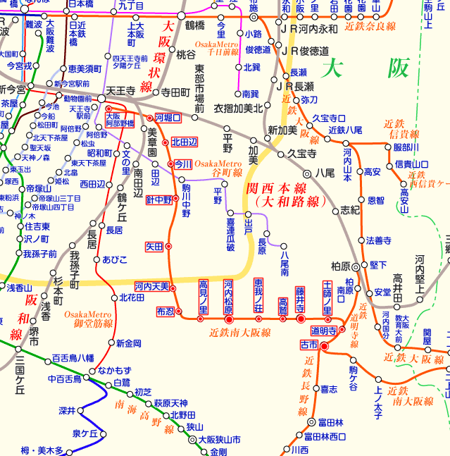 近鉄南大阪線 古市行きの路線図