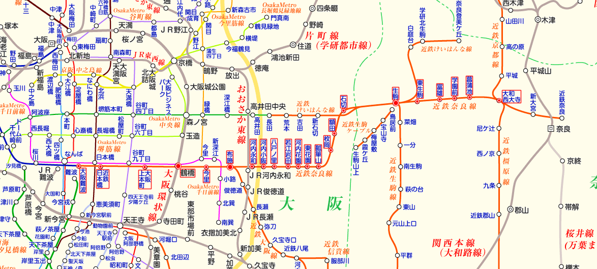近鉄奈良線 大和西大寺行きの路線図