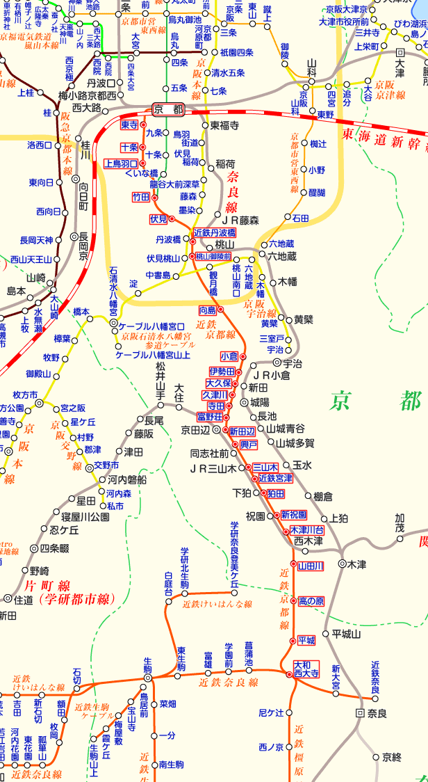 近鉄京都線 大和西大寺行き（下り）の路線図