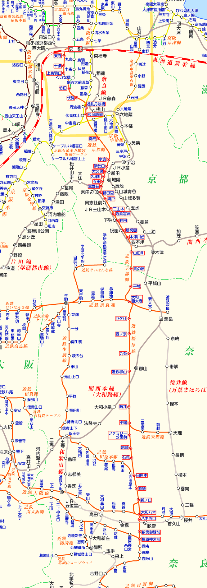 近鉄線 京都行きの路線図