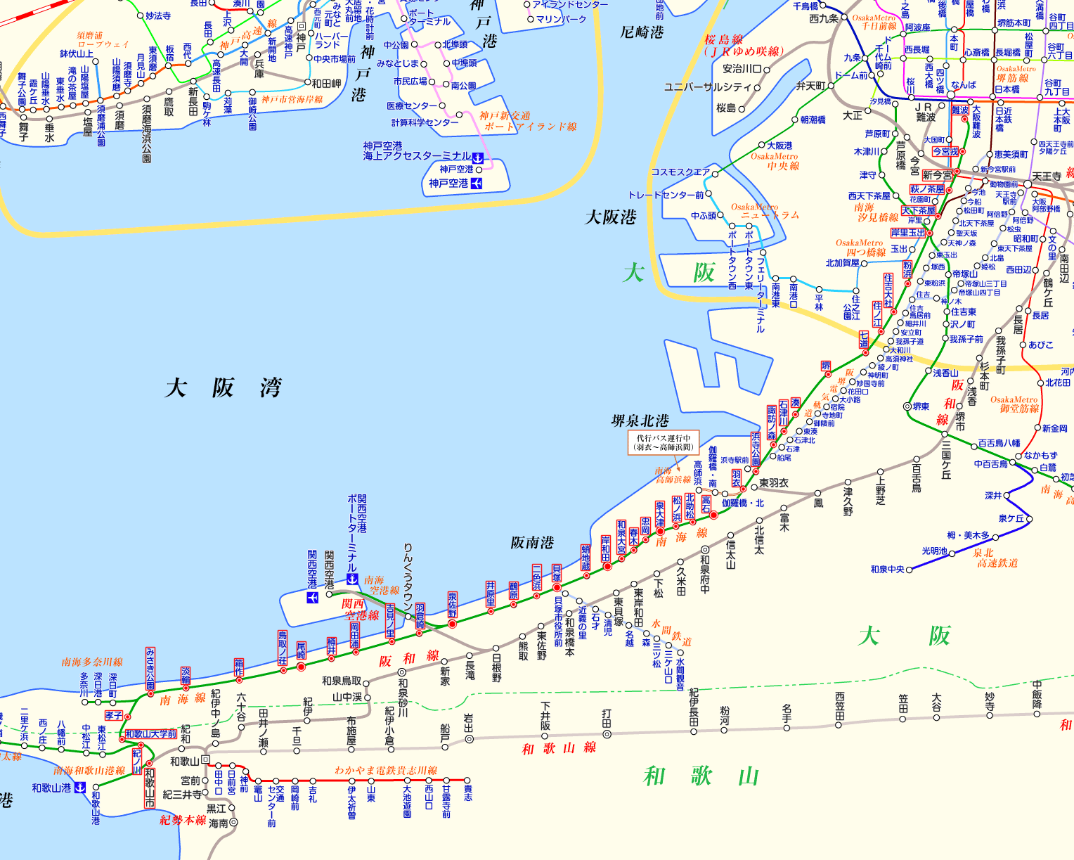 南海本線 和歌山市行きの路線図
