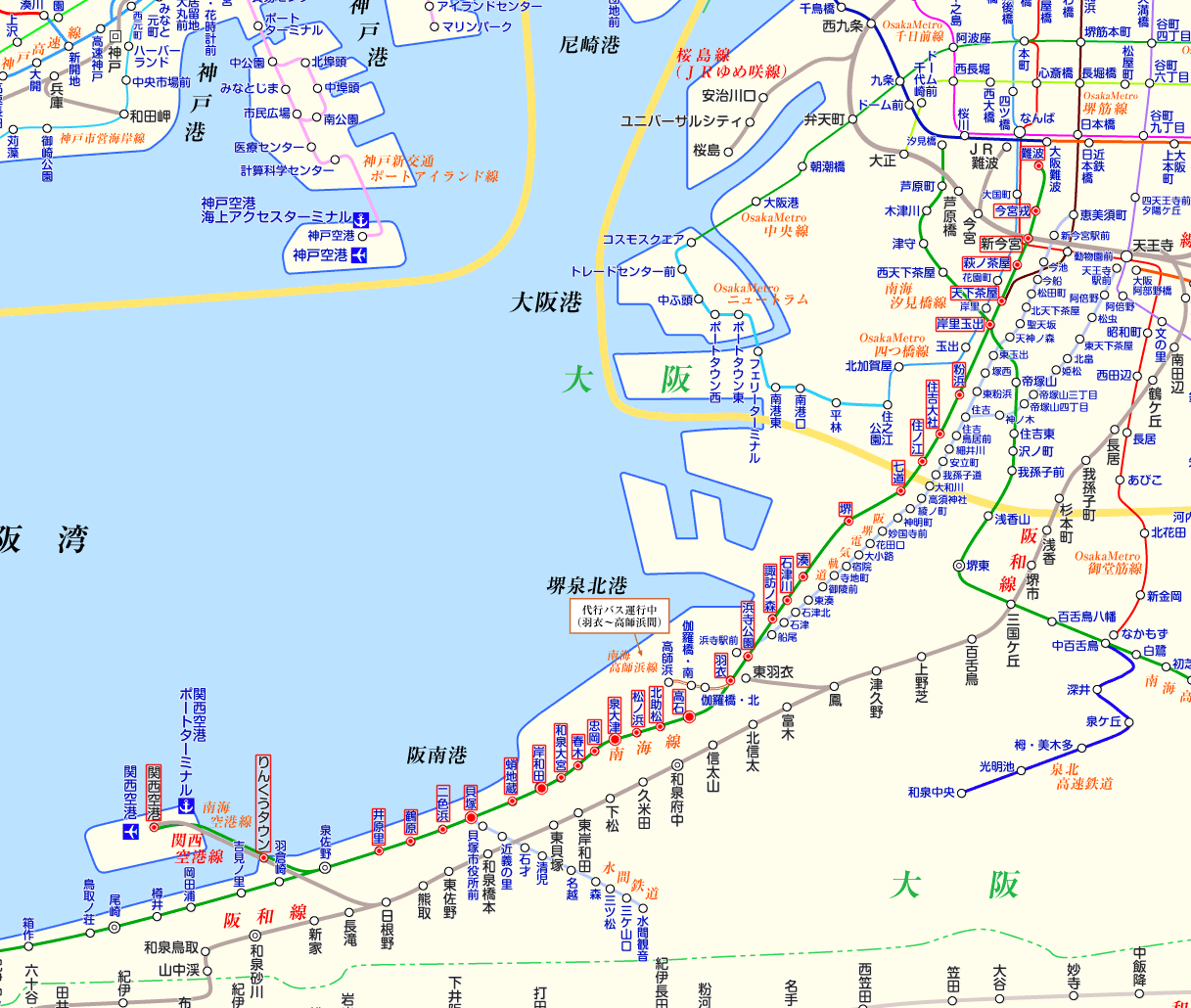 南海本線 関西空港行きの路線図