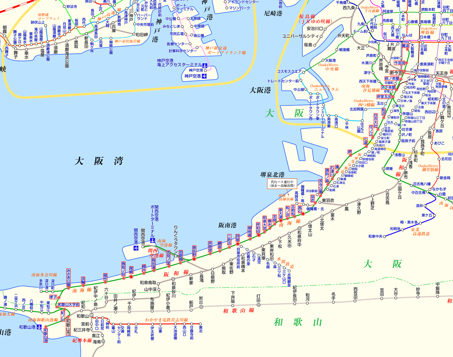南海本線 和歌山港行きの路線図