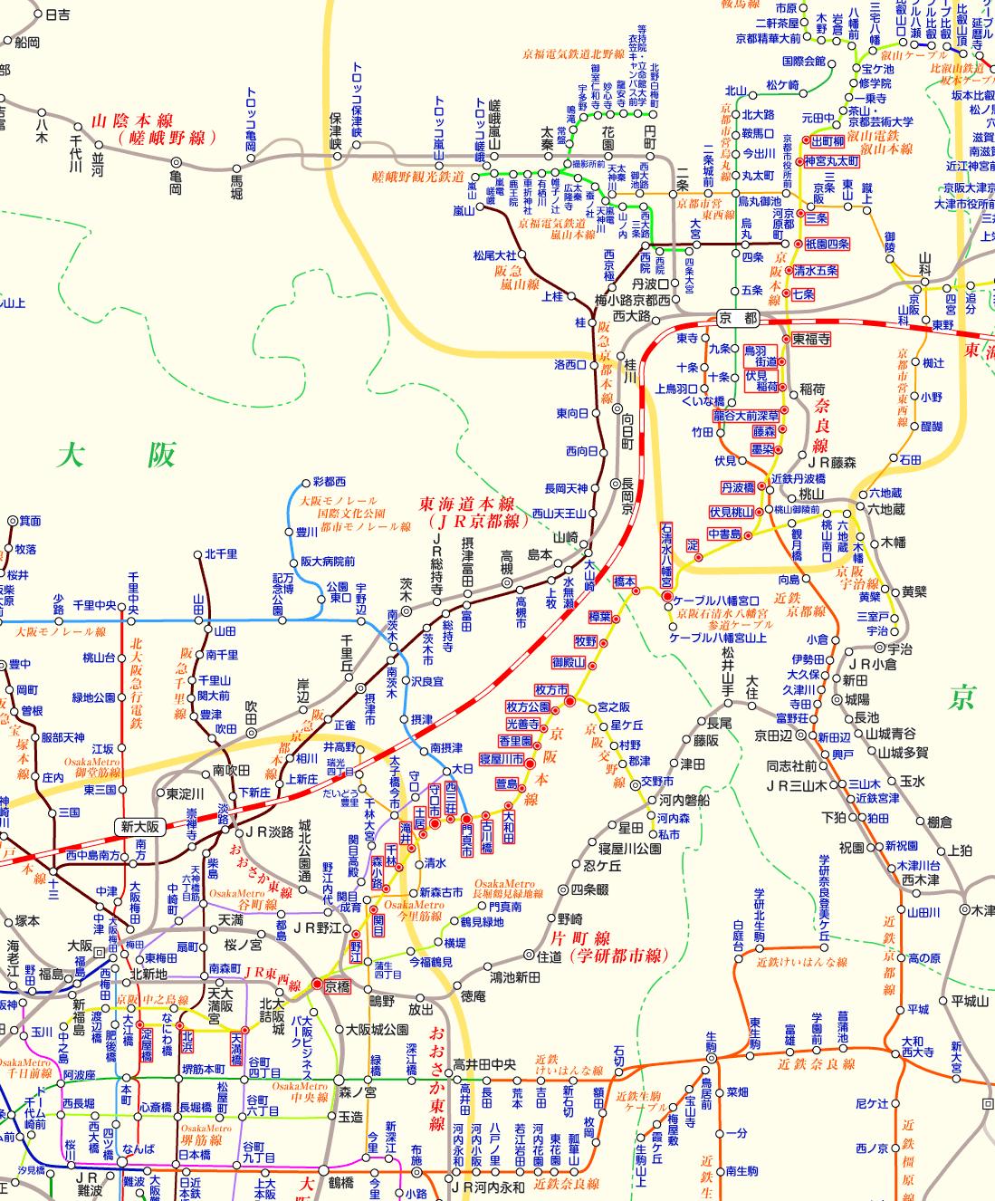 京阪電車 出町柳行きの路線図