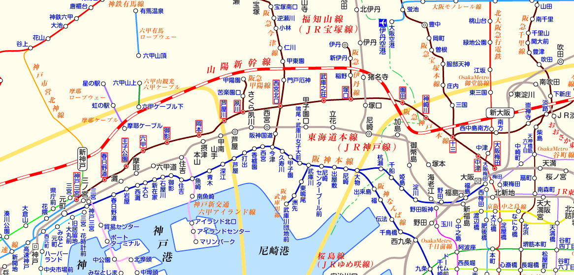 阪急神戸線 神戸三宮行きの路線図