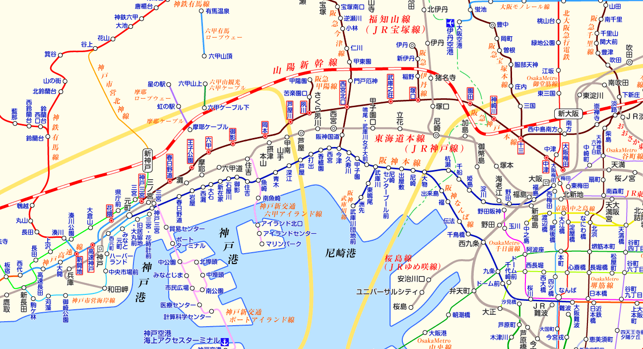 阪急神戸線 新開地行きの路線図