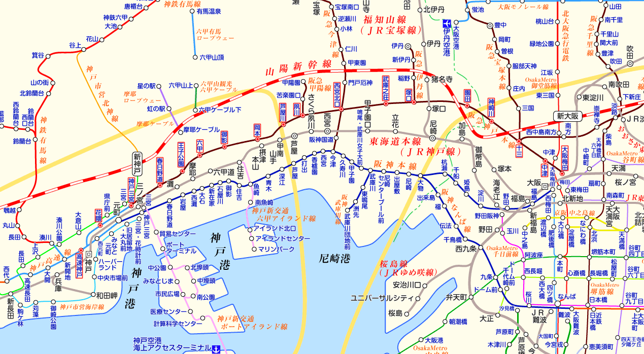 阪急神戸線 高速神戸行きの路線図