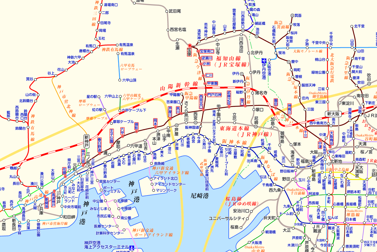 阪急神戸線 大阪梅田行きの路線図