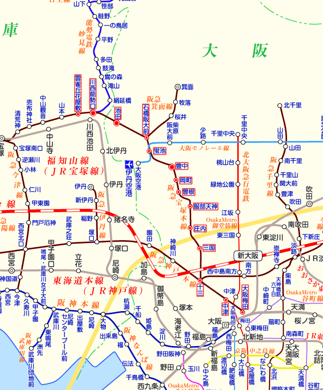 阪急宝塚線 雲雀丘花屋敷行きの路線図
