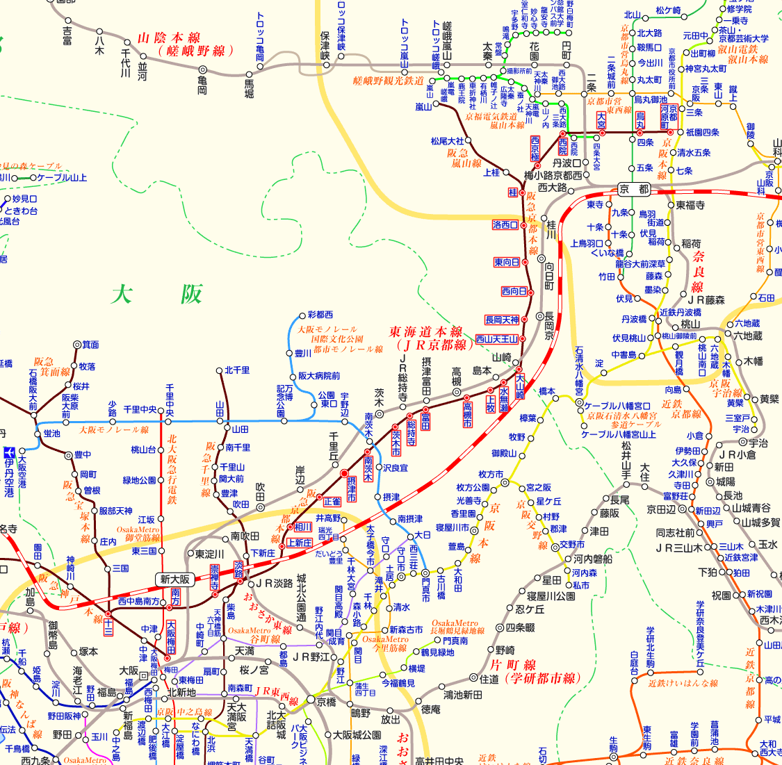阪急京都線 大阪梅田行きの路線図