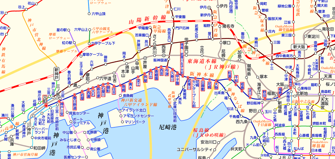 阪神電車（阪神本線）の路線図