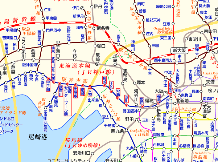 阪神電車 甲子園行きの路線図
