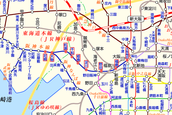阪神電車 尼崎行きの路線図