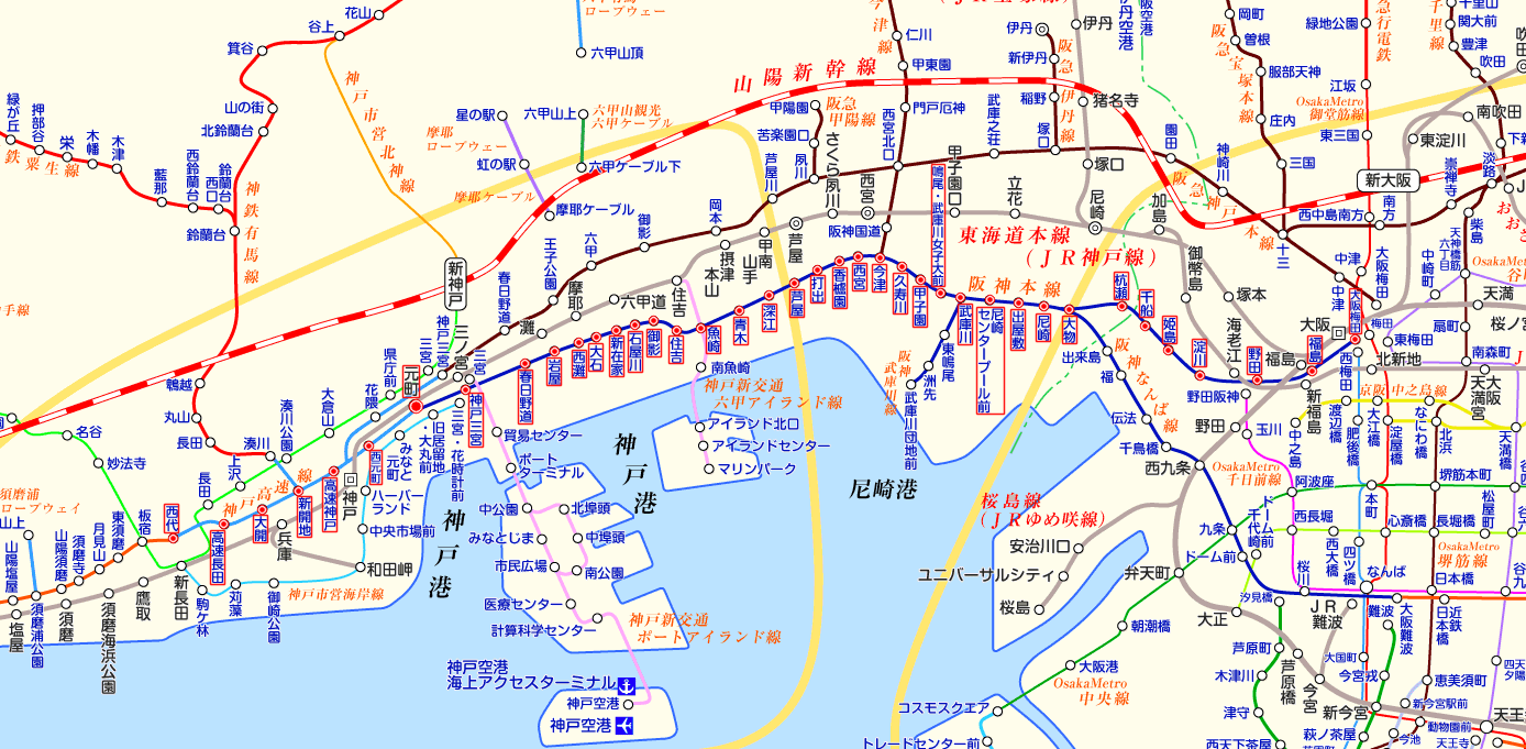 阪神電車 大阪梅田行きの路線図