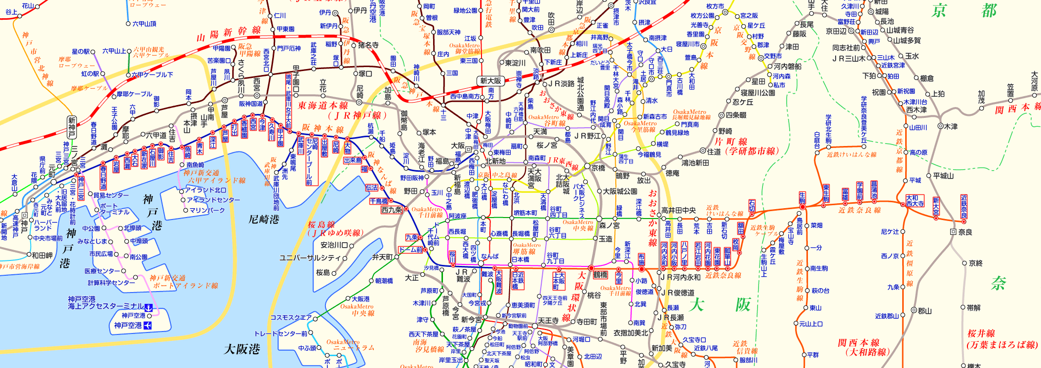 阪神電車 近鉄奈良行きの路線図