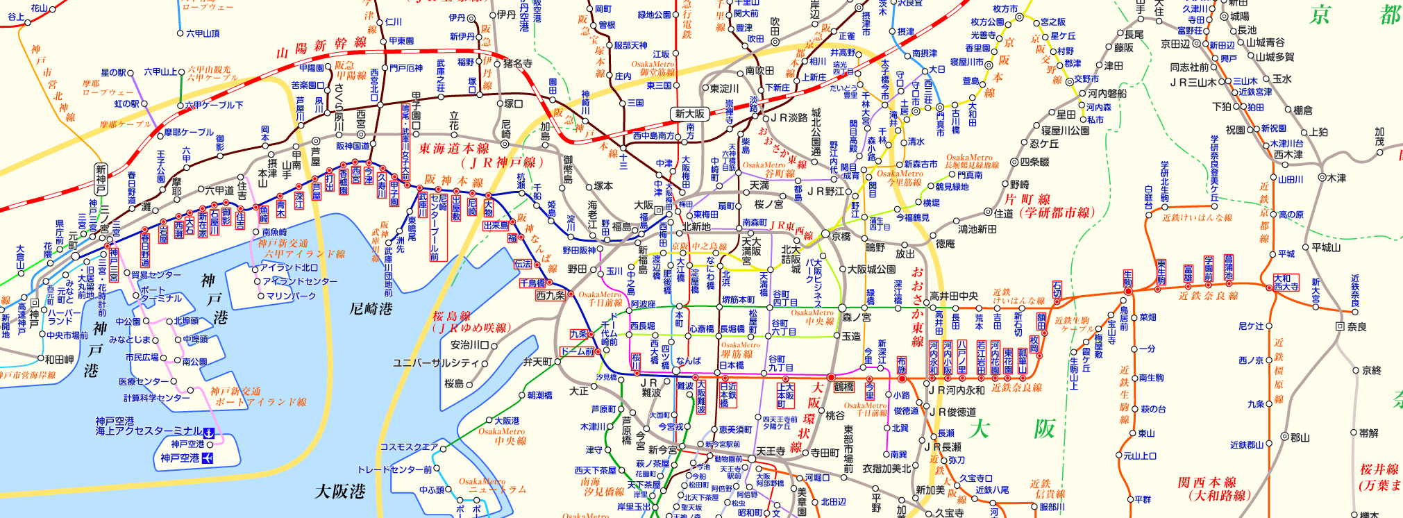 阪神電車 大和西大寺行きの路線図