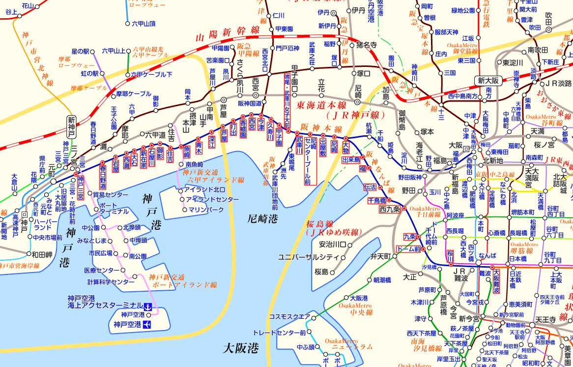 阪神なんば線 神戸三宮行きの路線図