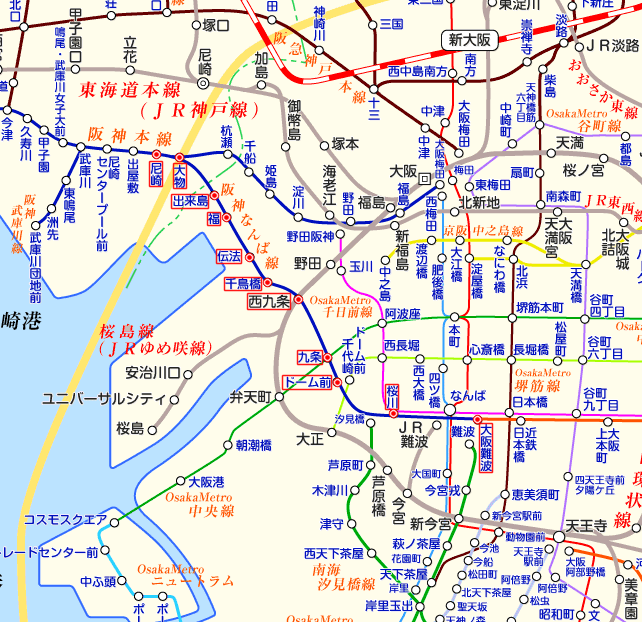 阪神なんば線 尼崎行きの路線図