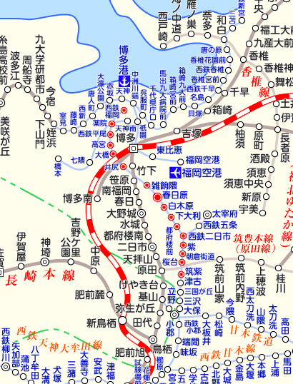西鉄電車 筑紫行きの路線図