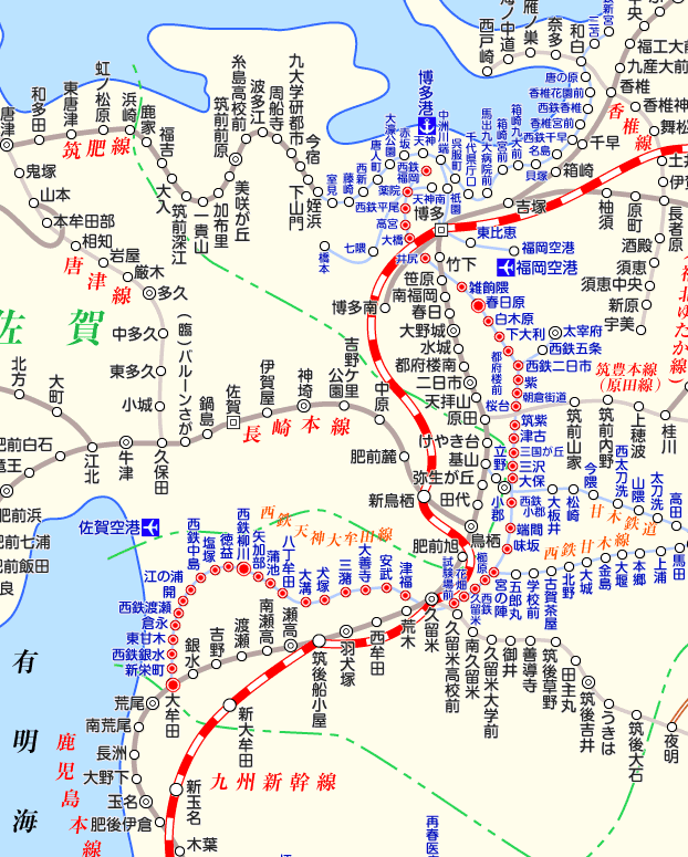 西鉄電車 西鉄福岡行きの路線図