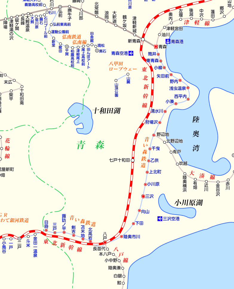 青い森鉄道線の路線図