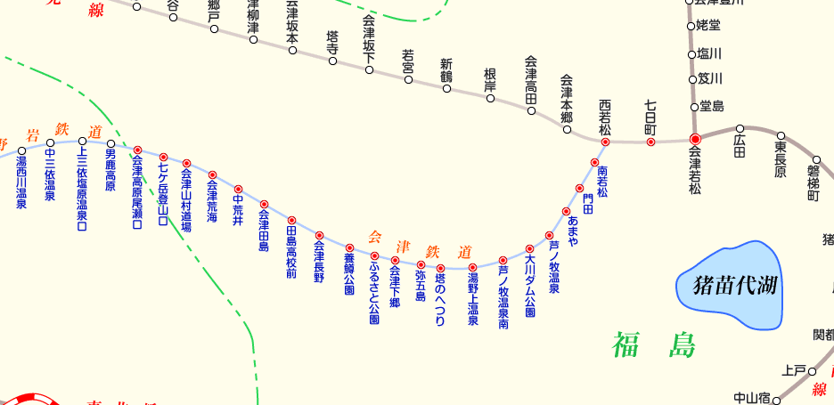 会津鉄道会津線の路線図