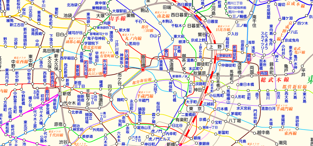 都営大江戸線 飯田橋・両国方面行きの路線図